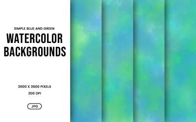 Watercolor Background Set – Simple Blue &amp;amp; Green Abstract Digital Paper, Texture Collection
