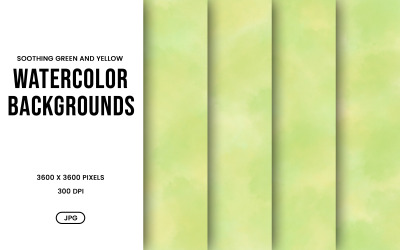 Watercolor Background Set – Soothing Green &amp;amp; Yellow Abstract Digital Paper, Texture Collection