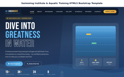游泳学院和水上训练 HTML5 Bootstrap 模板