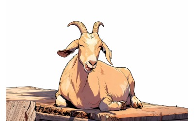 Goat Chewing Sun Comic Illustration