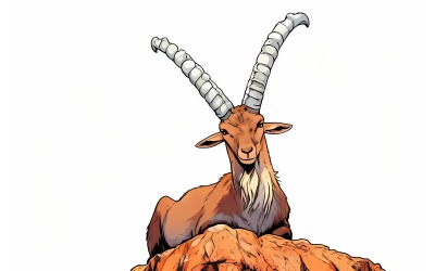 Ibex Closeup Comic Illustration