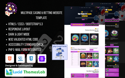 JackpotDeck – Modelo HTML multipágina para cassino online e loteria de criptomoedas
