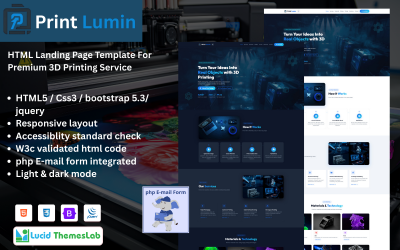 PrintLumin – Mall för landningssida för premium 3D-utskriftstjänster | Bootstrap 5 HTML-mall