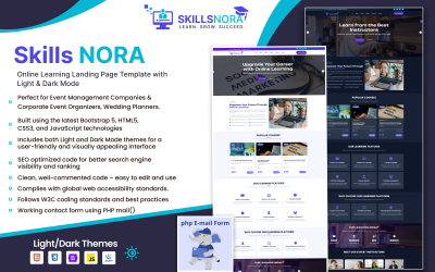 SkillsNora – Online Learning Landing Page Template with Light and Dark Mode