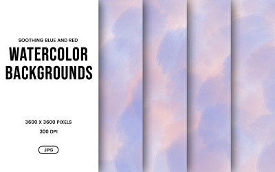 Watercolor Background Set – Blue &amp;amp; Red Abstract Digital Paper, Texture Collection