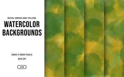 Watercolor Background Set – Royal Green &amp;amp; Yellow Abstract Digital Paper, Texture Collection