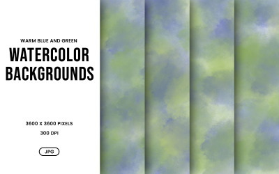 Watercolor Background Set – Warm Blue &amp;amp; Green Abstract Digital Paper, Texture Collection
