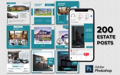 200 Real Estate Social Media Post Bundle Editable in Adobe Photoshop Modern Property Marketing Pack