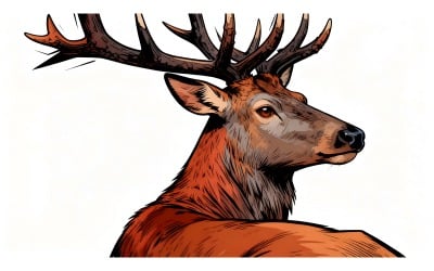Primo piano della testa di un alce maschio, un&amp;#39;altra illustrazione