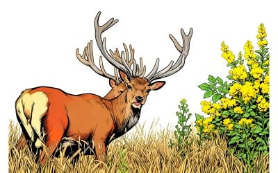 Illustrazione di un campo di cervi contro il cielo