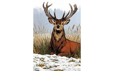 Deer Snow Covered Land Illustration