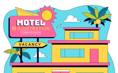 10 Retro Roadside Motel Illustration