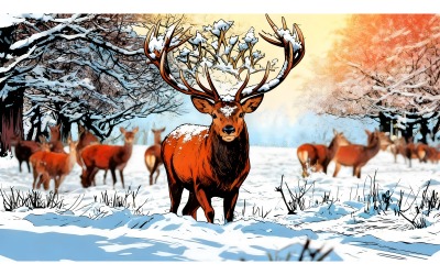 Illustrazione di un maestoso cervo rosso in inverno