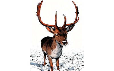 Ritratto di cervo in piedi sulla neve Illustrazione