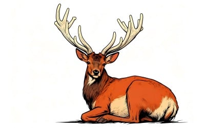 Ritratto di cervo rosso che riposa sul campo, illustrazione