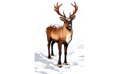 Vertical Shot Deer Snowy Forest Winter Illustration