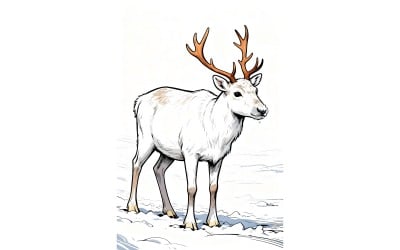 White Deer Standing Snow Covered Land Illustration