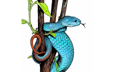 Blue Viper Snake Branch Viper Snake Ready Attack Blue Insularis Animal Closeup Illustration