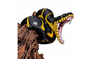 Boiga-Schlange (Dendrophila), Gelbringschlange, auf Beutejagd (Kopf) – Illustration