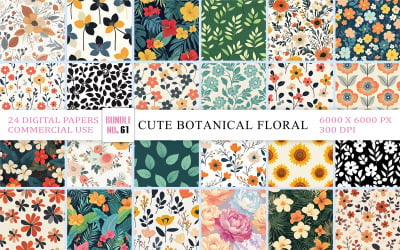 Colorful Flower &amp;amp; Leaf Pattern Digital Paper | Nature Inspired Floral Seamless Pattern Bundle