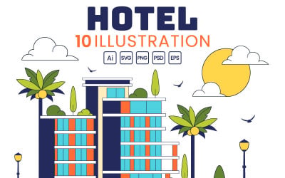 10 Modern City Hotel Building Illustration
