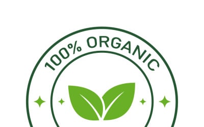 100% Organic Eco Friendly Seal With Green Leaves Natural Product Label Badge