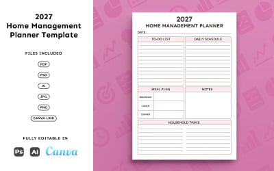 2027 Home Management Planner for Families – Household Task &amp;amp; Meal Planning, Minimal A4