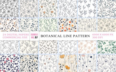 Minimal Botanical Sketch Floral Pattern Digital Paper | Vintage Botanical Sketch Seamless Pattern