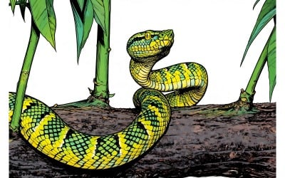 Tropidolaemus Wagleri Snake Closeup Branch Viper Snake Beautiful Color Illustration