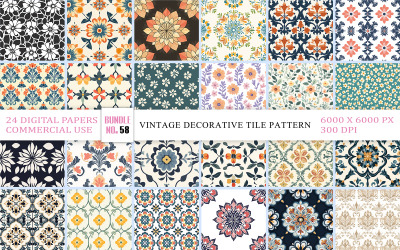 Vintage Ceramic Tile Seamless Pattern | Colorful Ornamental Tile Pattern Digital Paper