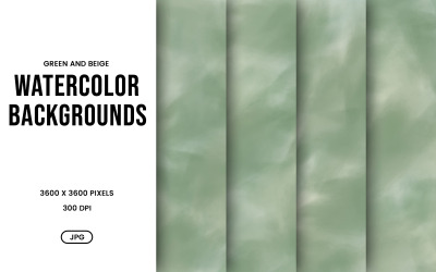 Watercolor Background Set – Green &amp;amp; Beige Abstract Digital Paper, Texture Collection