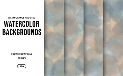 Watercolor Background Set – Warm Orange &amp;amp; Blue Abstract Digital Paper, Texture Collection