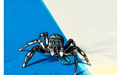 Close Up Jumping Spider Table Illustration