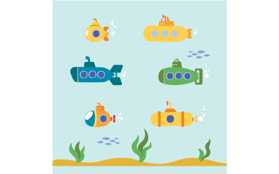 Colorful Underwater Scenery with Various Submarines
