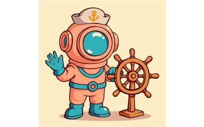 Diver Cartoon Character Wearing Wetsuit