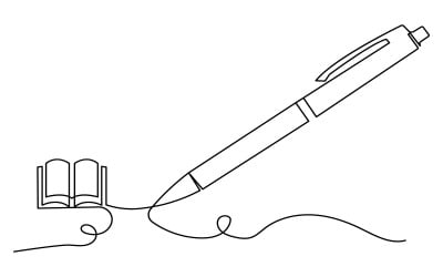 15. Desenho contínuo de uma linha feito com caneta esferográfica sobre fundo branco.