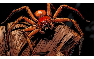Macro Shot Brown Scary Wolf Spider With Eight Eyes Illustration