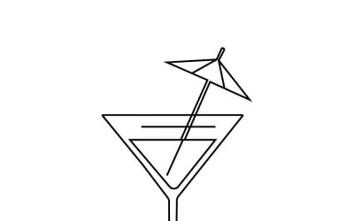 Martini Cocktail Glass With Umbrella Icon Line Drawing For Summer Drinks And Party Design