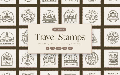 Modern Travel Stamps Icons