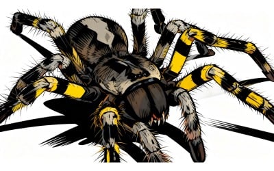 Poecilotheria Regalis Tarantula&amp;#39;nın Beyaz Arka Plan Üzerinden İzole Edilmiş İllüstrasyonu