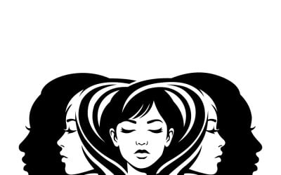 Three Women Faces Silhouette Triptych With Flowing Hair Symbolizing Unity, Beauty And Calm