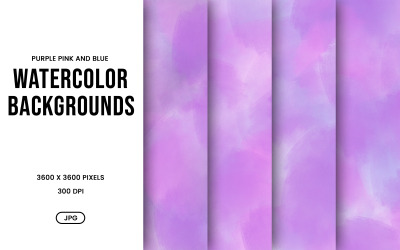 Watercolor Background Set – Purple Pink &amp;amp; Blue Abstract Digital Paper, Texture Collection