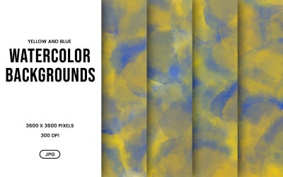 Watercolor Background Set – Yellow &amp;amp; Blue Abstract Digital Paper, Texture Collection