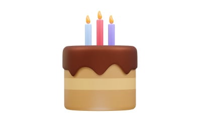 Birthday cake icon illustration rendering 3d