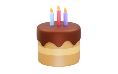 Birthday cake icon set with candles illustration 3d rendering