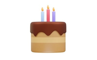 Ilustração 3D de um ícone de bolo de aniversário