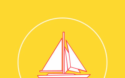 Minimal Sailboat Icon Over Turquoise Sea With Bright Yellow Background, Summer Sailing