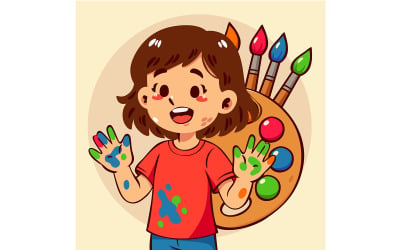Cheerful Girl Raising Painted Hands