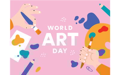 Colorful Paint Splashes and Art Supplies