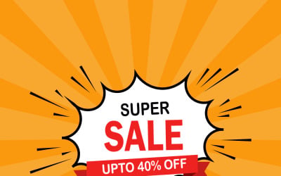 Super Sale Banner With Up To 40% Off Discount Ribbon Pop Art Comic Style Promotion